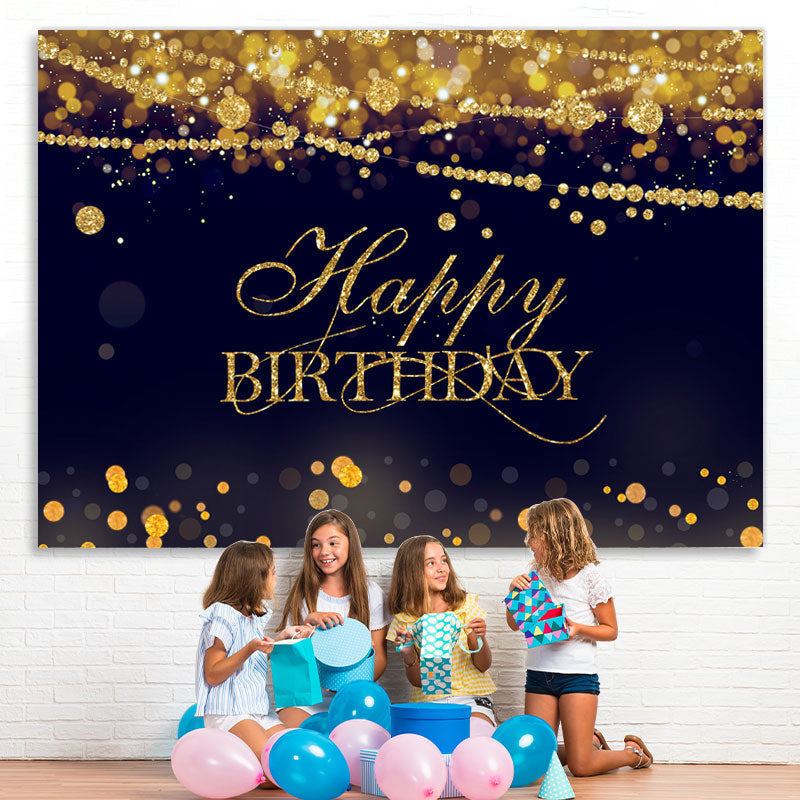 Lofaris Gold Glitter Happy Birthday Black Bokeh Backdrop for Party