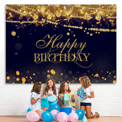 Lofaris Gold Glitter Happy Birthday Black Bokeh Backdrop for Party
