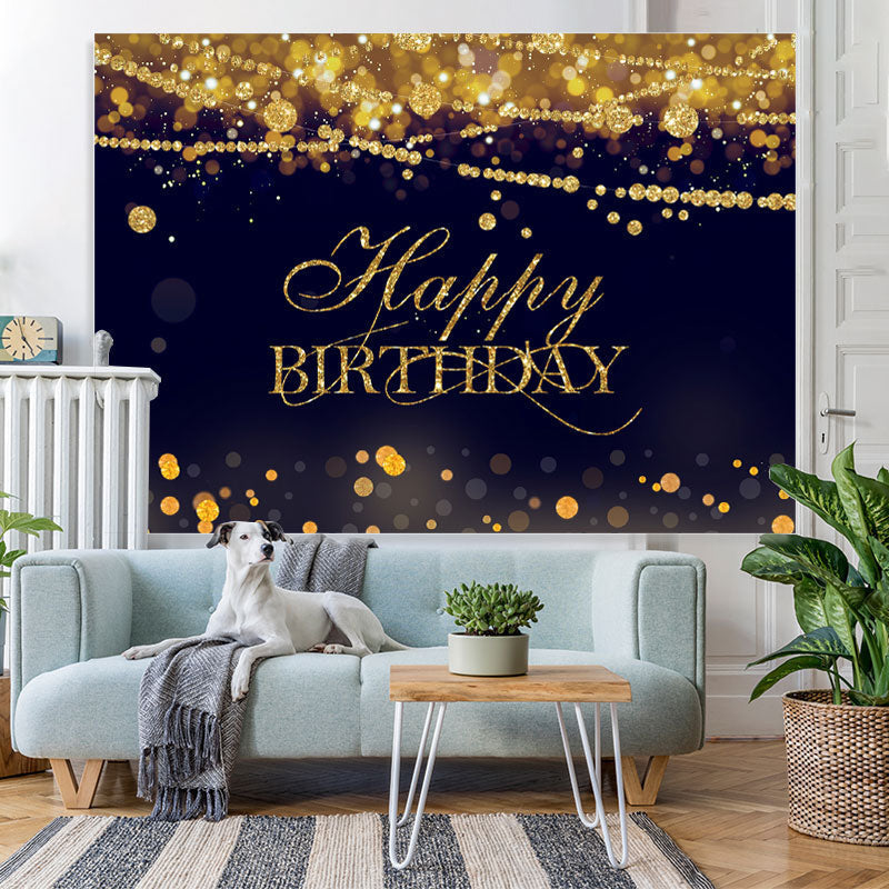 Lofaris Gold Glitter Happy Birthday Black Bokeh Backdrop for Party