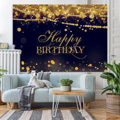 Lofaris Gold Glitter Happy Birthday Black Bokeh Backdrop for Party