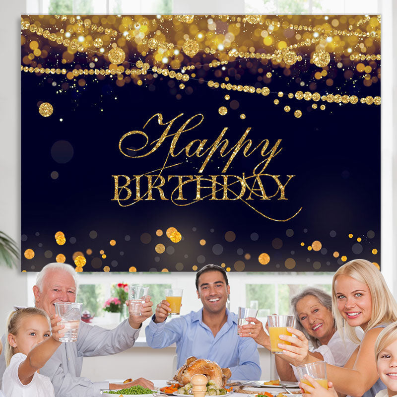 Lofaris Gold Glitter Happy Birthday Black Bokeh Backdrop for Party