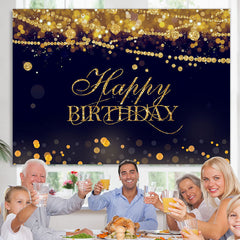 Lofaris Gold Glitter Happy Birthday Black Bokeh Backdrop for Party