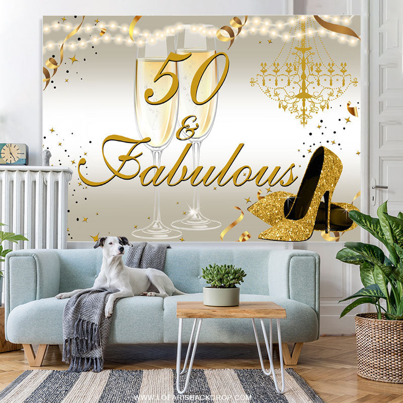 Lofaris Gold Glitter Heels 50th Fabulous Birthday Backdrop