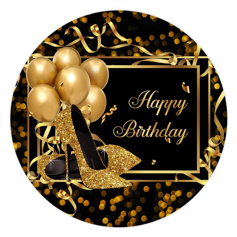 Lofaris Gold Glitter Heels And Balloons Round Birthday Backdrop