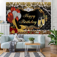 Lofaris Gold Glitter High Heels And Balloons Birthday Backdrop