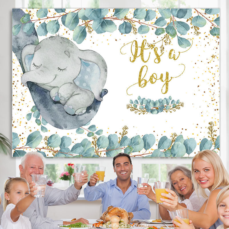 Lofaris Gold Glitter Its A Boy Little Elephant Baby Shower Backdrop