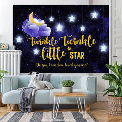 Lofaris Gold Glitter Little Star Blue Baby Shower Backdrop