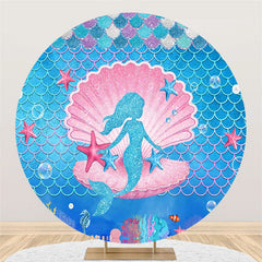 Lofaris Gold Glitter Mermaid Pink Shell Round Birthday Backdrop