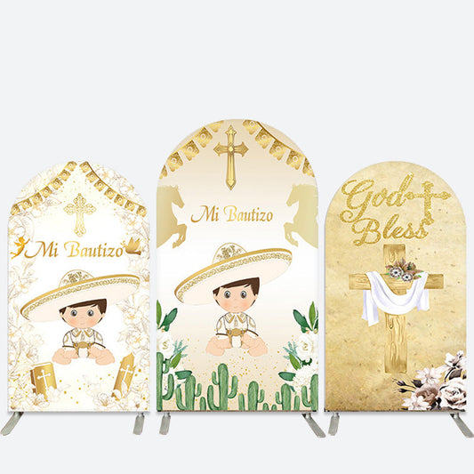 Lofaris Gold Glitter Mi Bautizo Cacti Baptism Arch Backdrop Kit