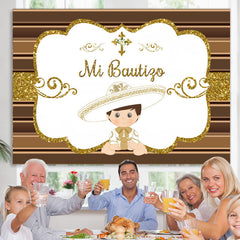 Lofaris Gold Glitter Mi Bautizo White Baby Shower Backdrop