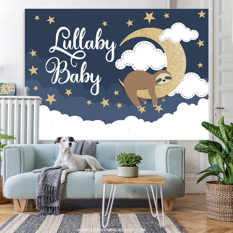 Lofaris Gold Glitter Moon And Sloth Lullaby Baby Shower Backdrop