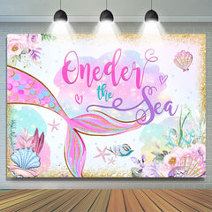 Lofaris Gold Glitter Oneder The Sae Mermaid Birthday Backdrop
