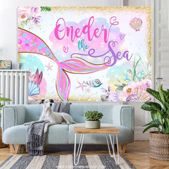 Lofaris Gold Glitter Oneder The Sae Mermaid Birthday Backdrop