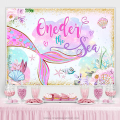Lofaris Gold Glitter Oneder The Sae Mermaid Birthday Backdrop