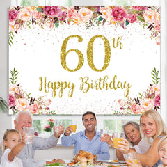 Lofaris Gold Glitter Pink Floral 60th Birthday Backdrop