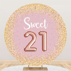Lofaris Gold Glitter Spots Round Pink 21st Birthday Backdrop
