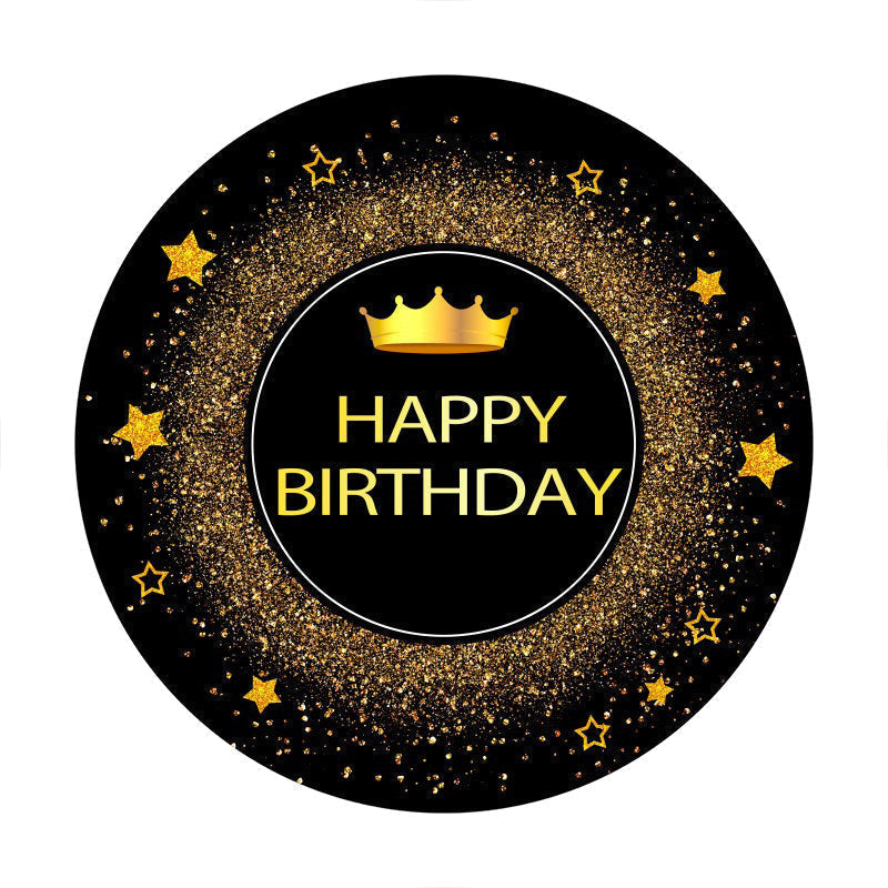Lofaris Gold Glitter Star Round Black Happy Birthday Backdrop