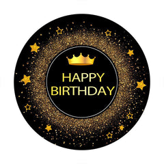 Lofaris Gold Glitter Star Round Black Happy Birthday Backdrop