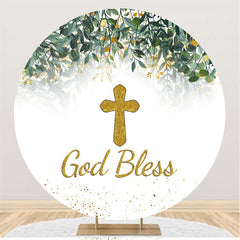 Lofaris Gold God Bless Leaves Happy Birthday Round Backdrop