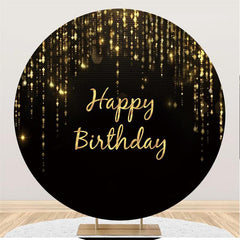 Lofaris Gold Happy Birthday With Simple Black Round Backdrop