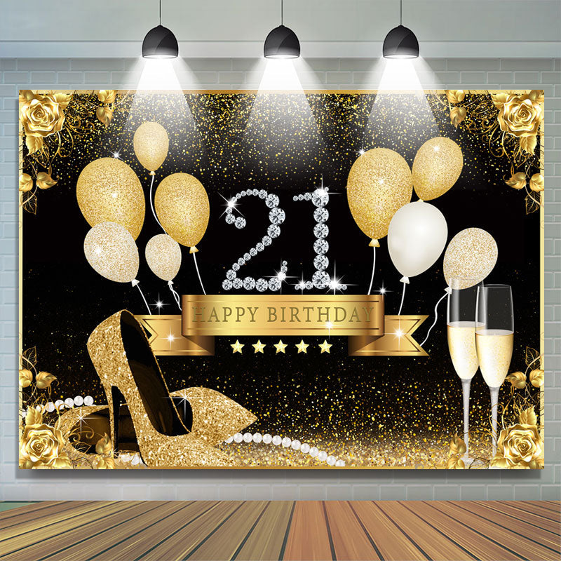 Free Photo  Party decor. golden decoration on black background with ballons
