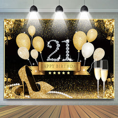Lofaris Gold Heels And Balloons Glitter 21st Birthday Backdrop