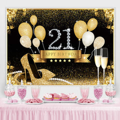 Lofaris Gold Heels And Balloons Glitter 21st Birthday Backdrop