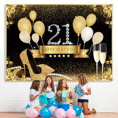 Lofaris Gold Heels And Balloons Glitter 21st Birthday Backdrop