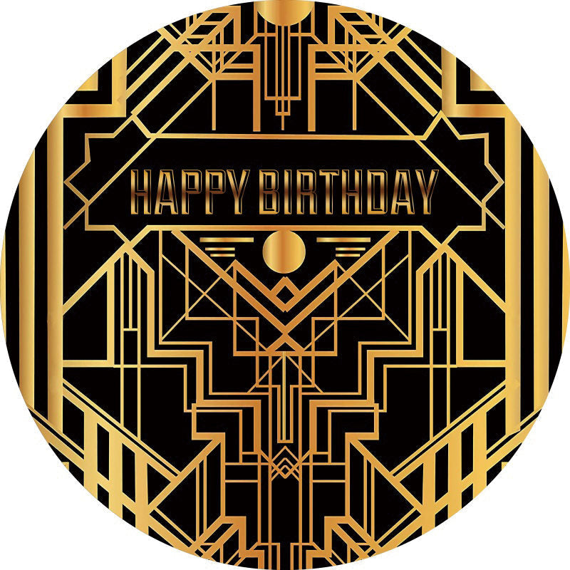 Lofaris Gold Lines And Black Round Happy Birthday Backdrop