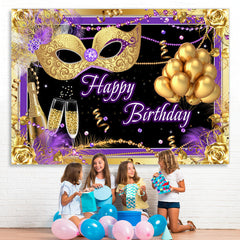Lofaris Gold Mask And Ballon Purple Backdrop For Birthday Party