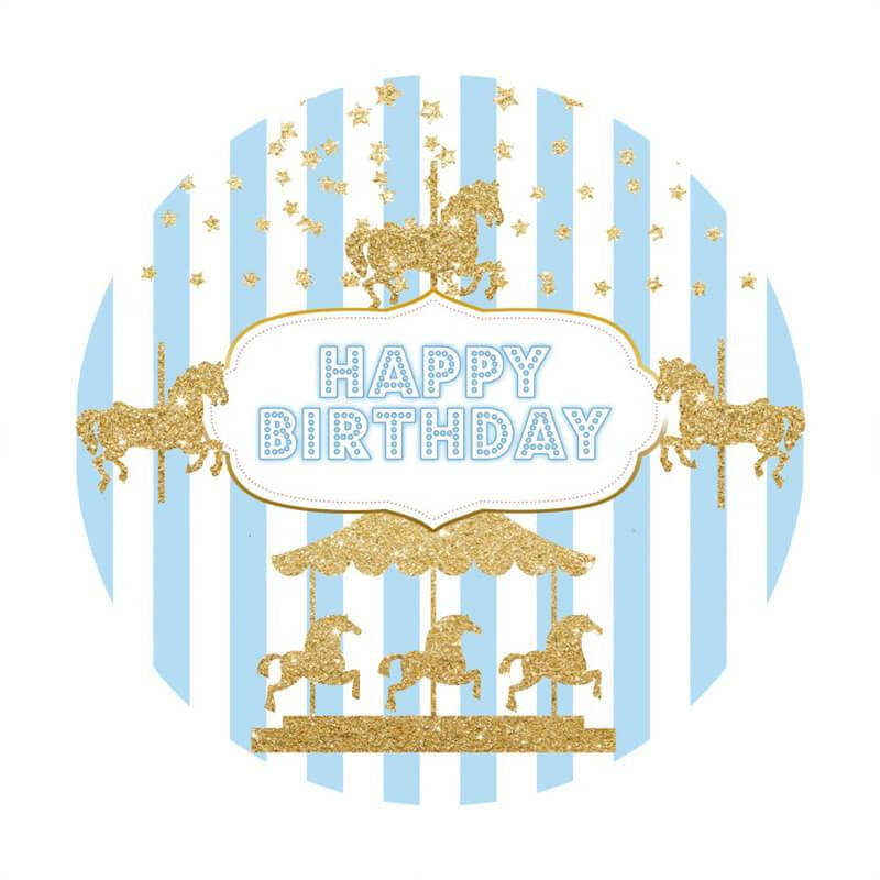 Lofaris Gold Merry Go Round And Blue Birthday Backdrop