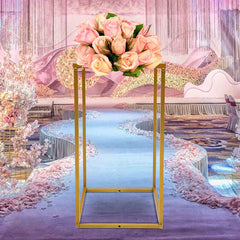 Lofaris Gold Metal Flower Display Columnn Floor Wedding Shelf