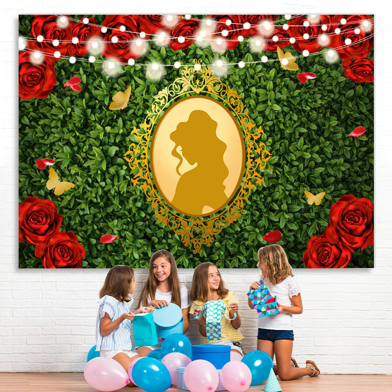 Lofaris Gold Mirror Red Rose Happy Birthday Backdrop For Girl