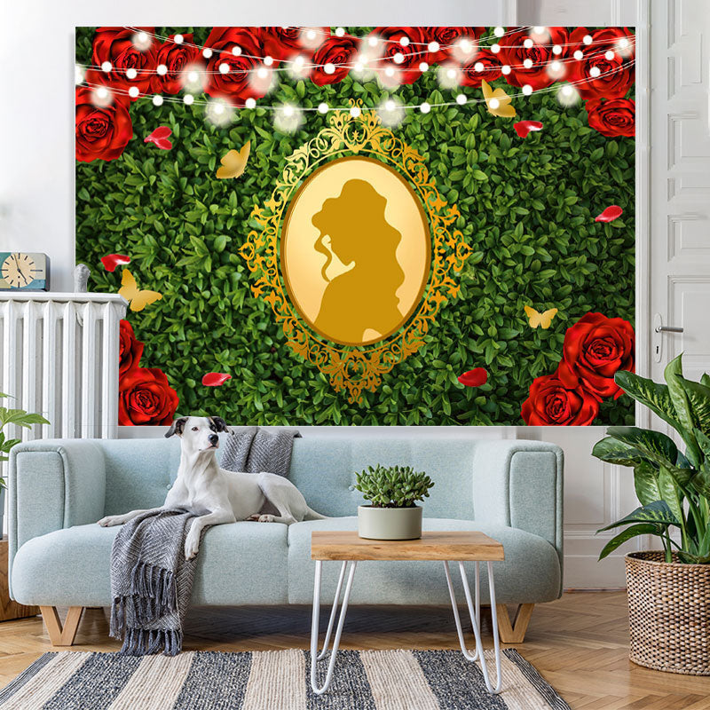 Lofaris Gold Mirror Red Rose Happy Birthday Backdrop For Girl