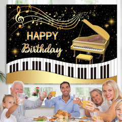 Lofaris Gold Piano And Black White Happy Birthday Backdrop
