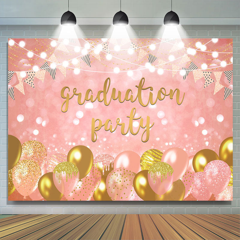 Lofaris Gold Pink Lights Balloons Graduation Party Backdrop