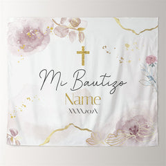 Lofaris Gold Purple Mi Bautizo Floral Baptism Backdrop For Girl