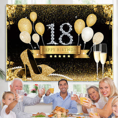 Lofaris Gold Rose And Balloons Glitter 18th Birthday Backdrop