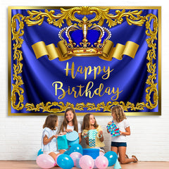 Lofaris Gold Royal Bule Happy Birthday Crown Backdrop for Men