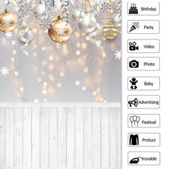 Lofaris Gold Silver Ball Glitter Snowflake Wood Floor Christmas Backdrop