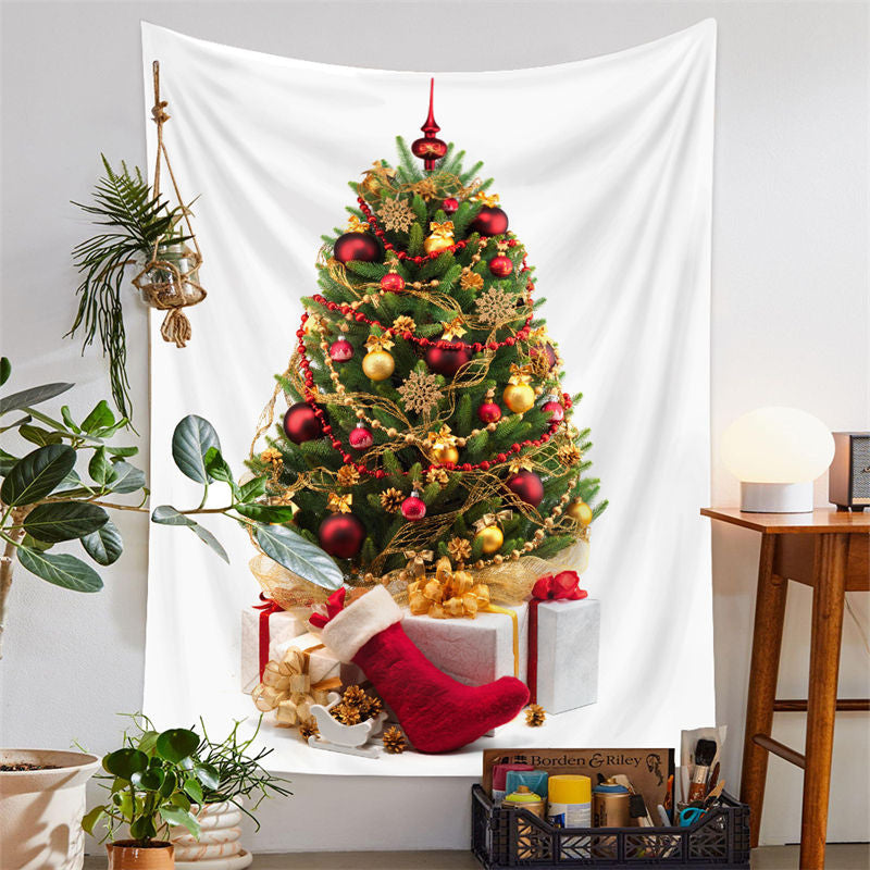 Lofaris Gold Snowflake Christmas Tree Family Wall Tapestry