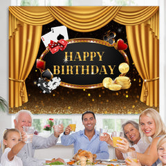 Lofaris Gold Stage Curtain Happy Birhtday Glitter Bokeh Backdrop