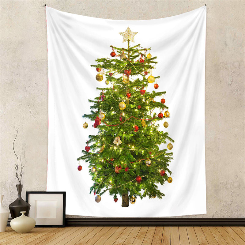 Lofaris Gold Star Balls Christmas Tree Tapestry Wall Hanging