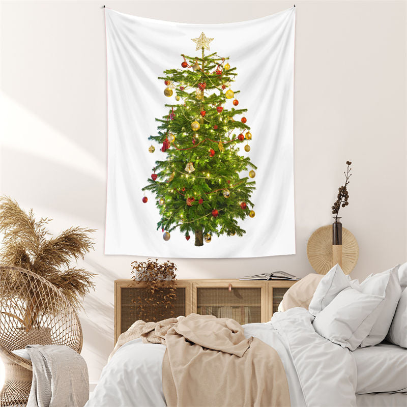 Lofaris Gold Star Balls Christmas Tree Tapestry Wall Hanging