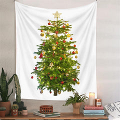 Lofaris Gold Star Balls Christmas Tree Tapestry Wall Hanging