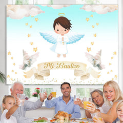 Lofaris Gold Star Blue Sky Mi Bautizo Baby Shower Backdrop
