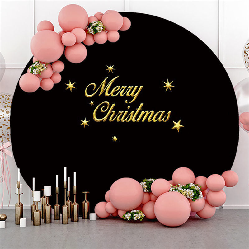 Lofaris Gold Star Merry Christmas Round Black Party Backdrop