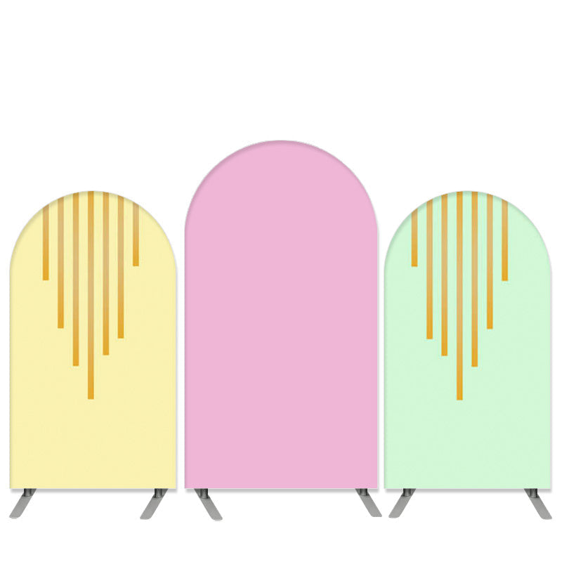 Lofaris Gold Stripes Theme Pink Green Birthday Arch Backdrop Kit