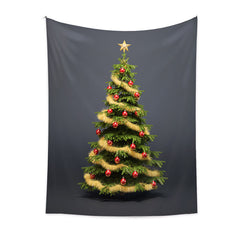 Lofaris Gold Tassel Red Balls Tree Christmas Wall Tapestry