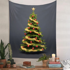 Lofaris Gold Tassel Red Balls Tree Christmas Wall Tapestry